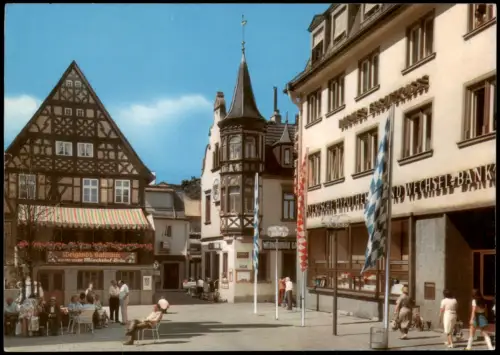 Bad Kissingen Fußgängerzone am Markt, Gasthaus, Bank, Leute 1983