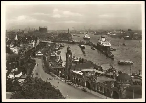 St. Pauli-Hamburg Blick auf den Hafen, Schiffe, alter Elbtunnel 1950