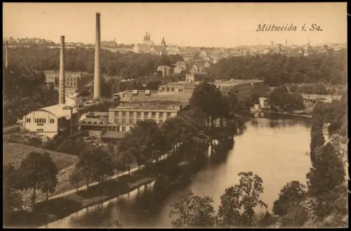 Ansichtskarte Mittweida Fabrikanlage Schornsteine 1912