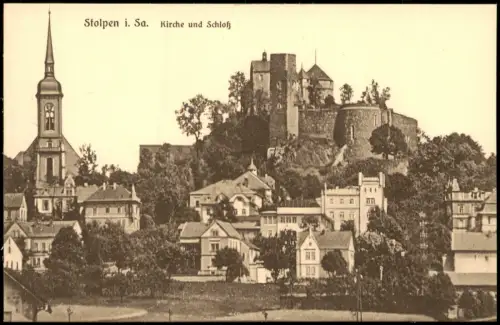 Stolpen Kirche, Villen und Burg Ansichtskarte 1922