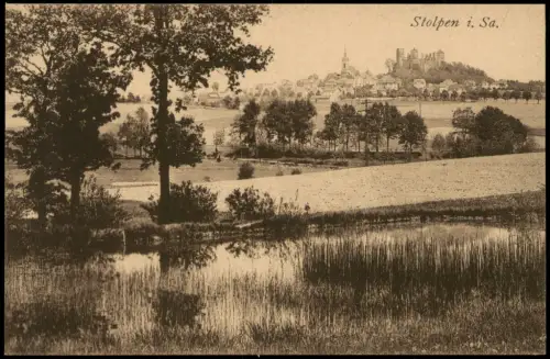 Ansichtskarte Stolpen Wasserpartie und Stadt 1913
