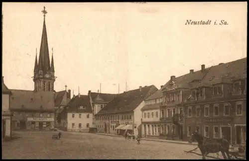 Ansichtskarte Neustadt (Sachsen) Markt Kutsche Geschäft 1923
