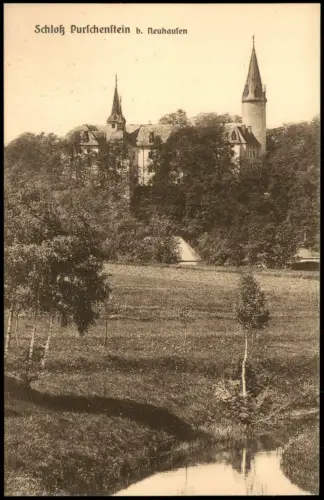 Ansichtskarte Neuhausen (Erzgebirge) Schloss Purschenstein Fluß Feld 1923