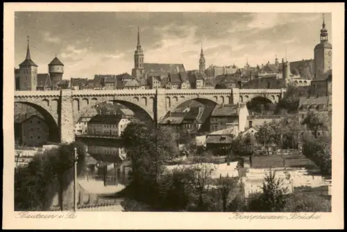 Ansichtskarte Bautzen Budyšin Stadt und Kronprinzenbrücke 1924