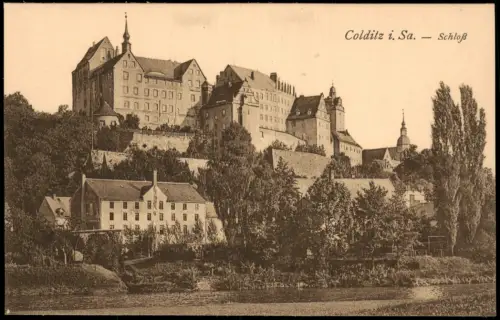Ansichtskarte Colditz Partie Schloss Stadt 1924