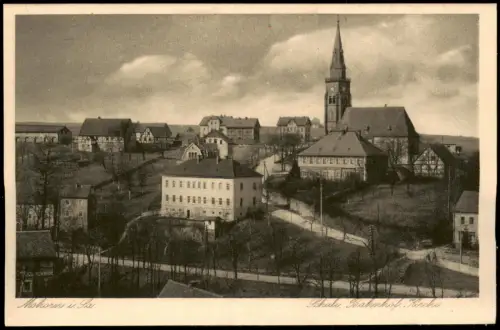 Ansichtskarte Mohorn-Wilsdruff Schule Bahnhof und Kirche 1924