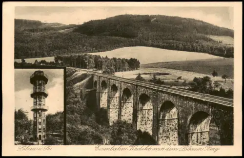 Ansichtskarte Löbau 2 Bild Viadukt und Turm 1924
