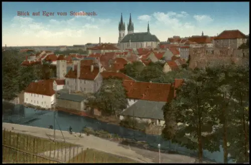 Postcard Eger Cheb Blick auf den Ort, Kirche 1920