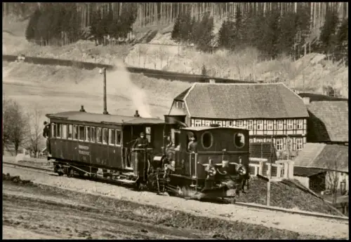 Ansichtskarte  Harzquerbahn Lok Nr. 1 mit Mannschaftswagen 1974