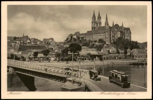 Ansichtskarte Meißen Schloss Albrechtsburg Straßenbahn 1932