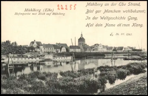 Ansichtskarte Mühlberg/Elbe Miłota Hafen mit Dampferhaltestelle Dampfer 1923