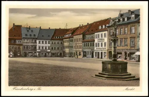 Ansichtskarte Frankenberg (Sachsen) Marktplatz Geschäfte 1924