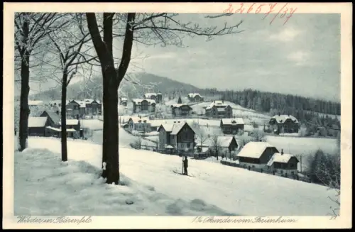 Bärenfels Erzgebirge Altenberg  Stadtpartie im Winter Skifahrer 1924