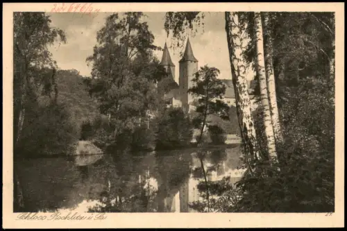 Ansichtskarte Rochlitz Birken am Fluß - Schloß 1924