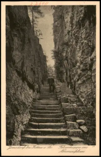 Ansichtskarte Jonsdorf Mann auf der Felsentreppe 1924