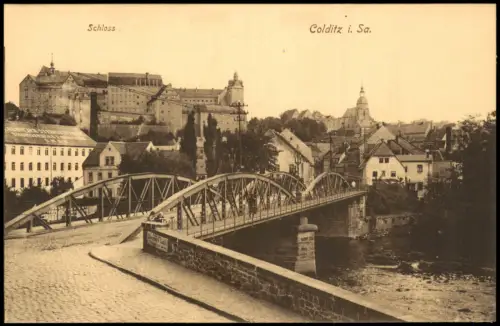 Ansichtskarte Colditz Schloß Stadt Brücke 1914