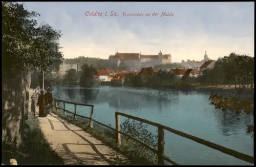 Ansichtskarte Colditz Promenade an der Mulde 1914