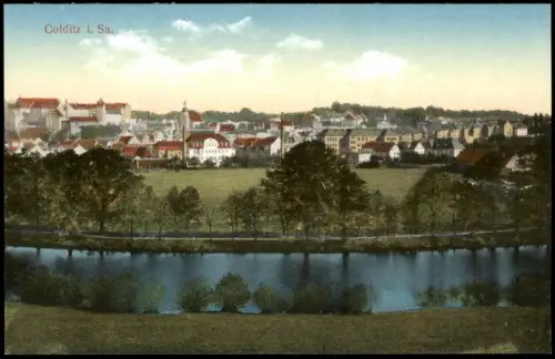 Ansichtskarte Colditz Blick über den Fluß auf die Stadt 1914