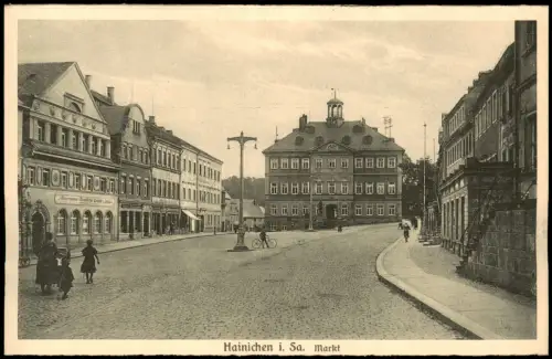 Ansichtskarte Hainichen Marktplatz und Rathaus 1926