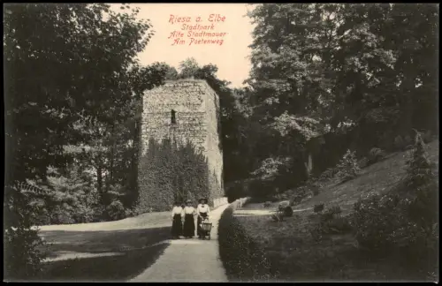 Ansichtskarte Riesa Stadtpark Stadtmauer Poetenweg 1914