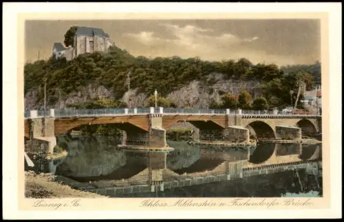 Ansichtskarte Leisnig Brücke und Schloss Mildenstein 1925