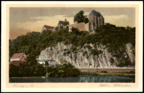 Ansichtskarte Leisnig Schloss Mildenstein, Bahnstrecke 1925