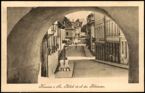 Kamenz Kamjenc Straße   durch das Klostertor Oberlausitz Ansichtskarte 1928