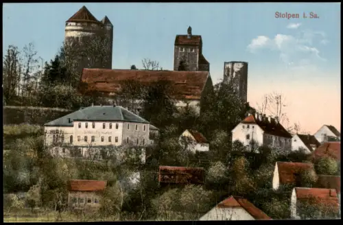 Ansichtskarte Stolpen Burgrestaurant, Stadt - Burg 1913