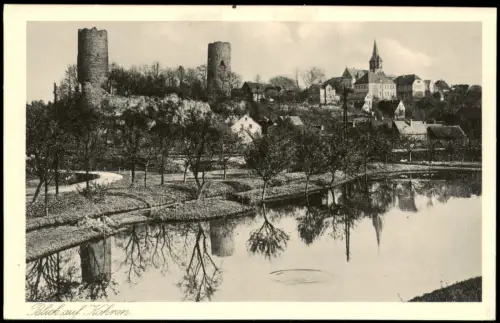 Ansichtskarte Kohren-Sahlis Stadtpartie am Teich 1925