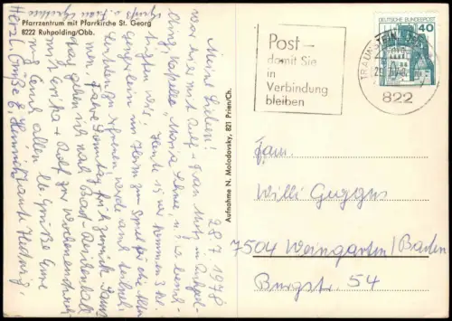 Ansichtskarte Ruhpolding Pfarrzentrum mit Pfarrkirche St. Georg 1978