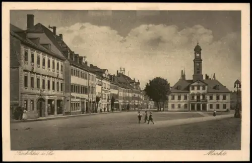 Ansichtskarte Rochlitz Markt Geschäfte 1928