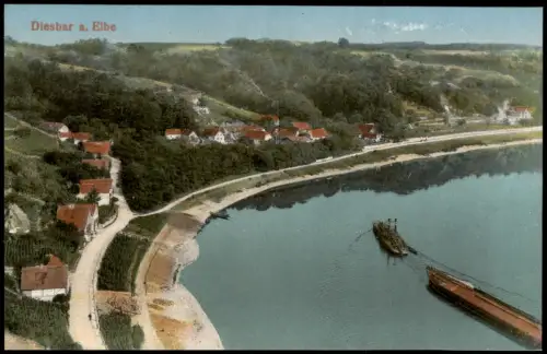 Diesbar (Elbe)-Nünchritz (Elbe) Blick auf den Ort Elbdampfer 1923