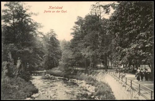 Postcard Karlsbad Karlovy Vary Partie an der Tepl feine Damen 1914