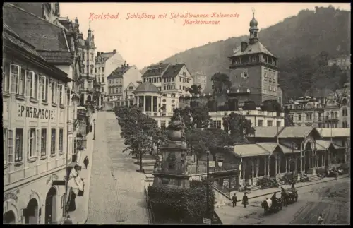 Postcard Karlsbad Karlovy Vary Schloßberg und Straße 1914