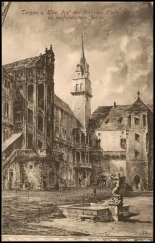 Ansichtskarte Torgau Schloss Hartenfels Hof Künstlerkarte 1914