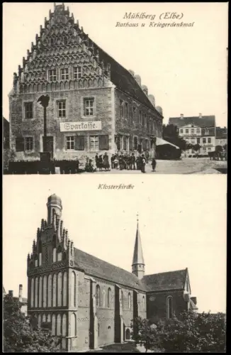 Ansichtskarte Mühlberg/Elbe Miłota Rathaus u. Kriegrdenkmal 1914