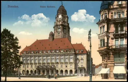 Ansichtskarte Innere Altstadt-Dresden Neues RathausvPostkarten-Geschäft 1914