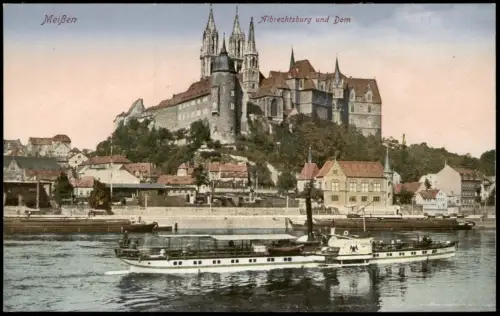 Ansichtskarte Meißen Schloss Albrechtsburg Dampfer Steamer 1920