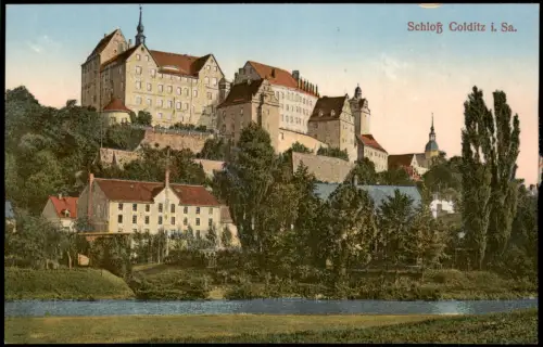 Ansichtskarte Colditz Partie am Schloß 1924