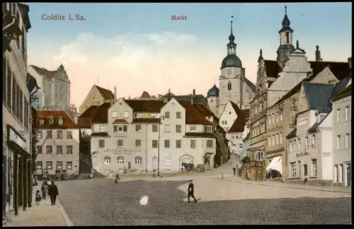 Ansichtskarte Colditz Marktplatz Apotheke Leisniger Bank 1924