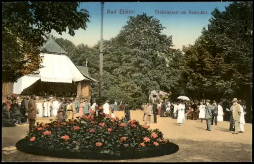 Ansichtskarte Bad Elster Badeplatz Frühkonzert belebt 1914