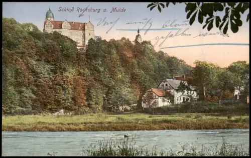 Ansichtskarte Rochsburg-Lunzenau Schloß Rochsburg am Fluss Mulde 1910