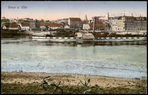 Ansichtskarte Riesa Stadt und Dampfer Pillnitz 1925