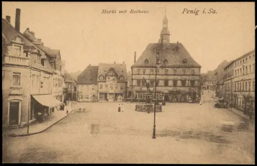 Ansichtskarte Penig (Mulde) Markt Rathaus Geschäfte 1923
