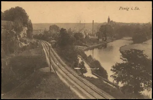 Ansichtskarte Penig (Mulde) Bahnstrecke Stadt Fabrik 1926