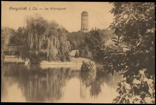 Ansichtskarte Burgstädt Wasserturm Brücke Wettinhain 1925