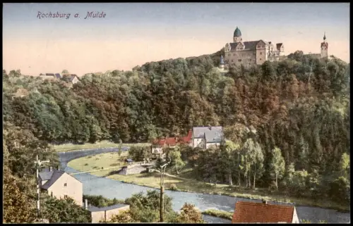 Ansichtskarte Rochsburg-Lunzenau Schloss Rochsburg Tal Brücke 1924