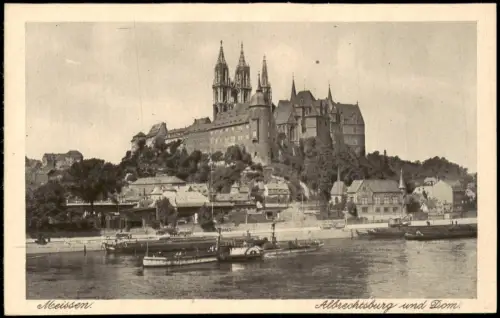 Ansichtskarte Meißen Schleppschiffe Schaufelraddampfer 1926