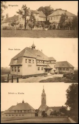 Ansichtskarte Krögis-Käbschütztal 3 Bild: Erbgericht Schule Kirche 1924
