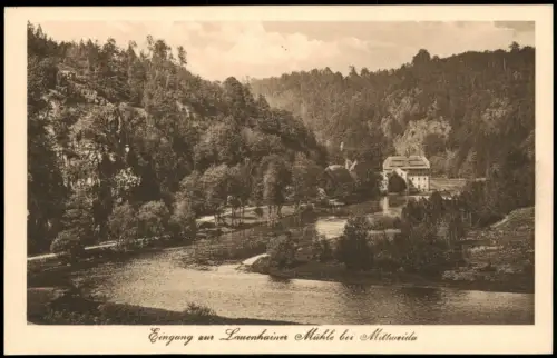 Ansichtskarte Lauenhain-Mittweida Eingang zur Lauenhainer Mühle 1923